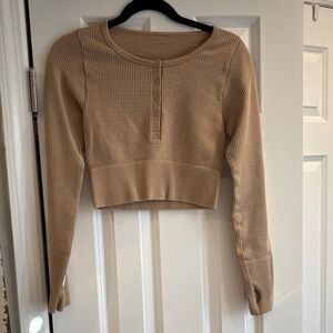 Aerie Women's Tan Waffle Knit Henley Set